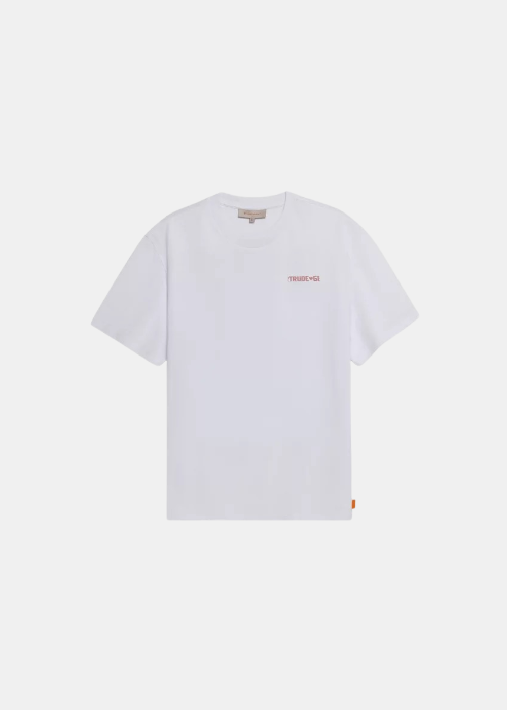 T-shirt Homme Gertrude Leon blanc avec logo Gertrude rose imprimé sur la poitrine vue de face