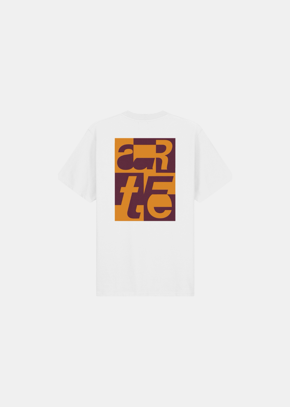 T-shirt Homme Arte Antwerp blanc avec grand visuel rectangulaire abstrait orange et bordeaux au dos