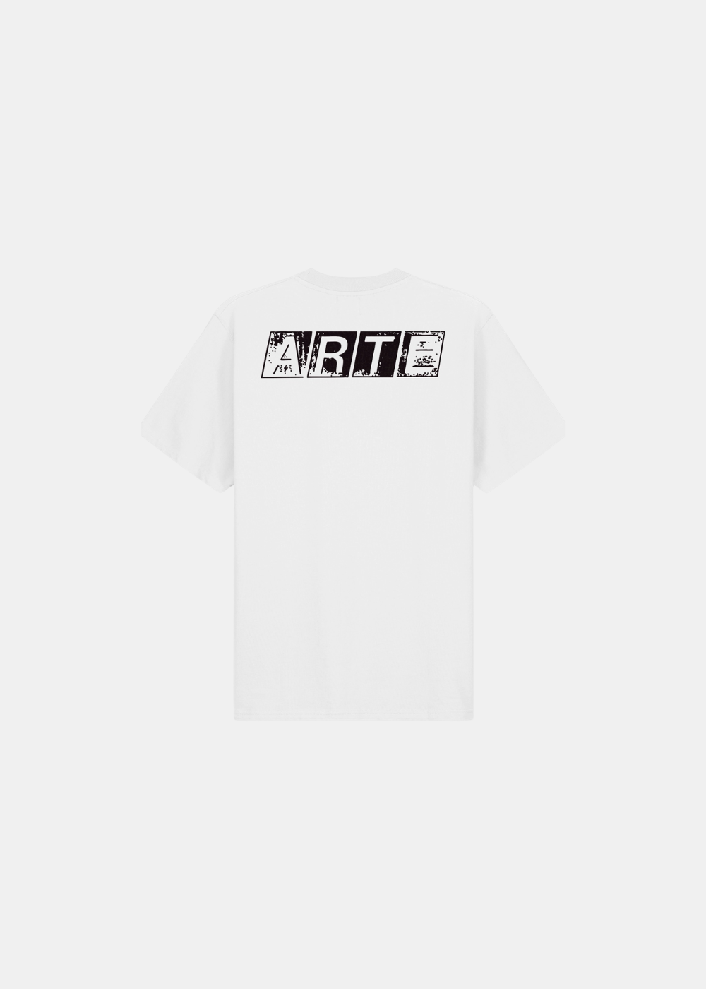 T-shirt Homme Arte Antwerp blanc avec logo ARTE noir effet délavé et brossé imprimé au dos