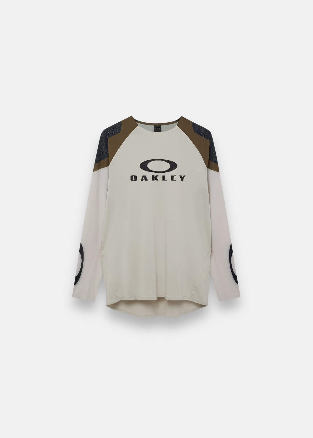 T-shirt technique Homme Oakley Seeker Edge beige et vert armée à manches longues, vue de face
