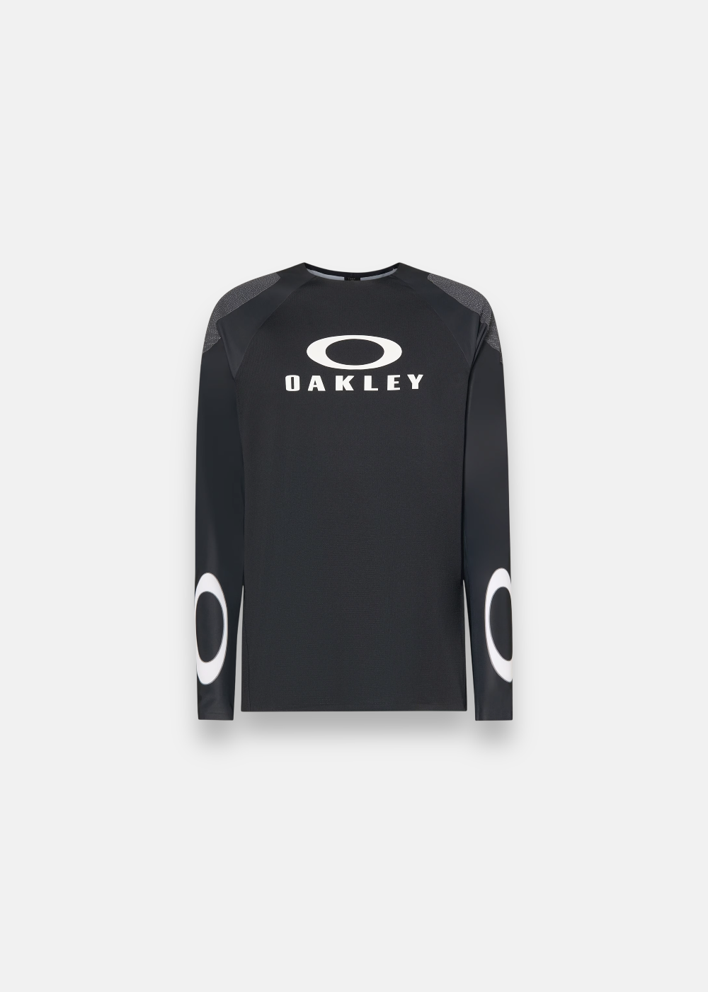 T-shirt technique Homme Oakley Seeker Edge noir à manches longues avec logo blanc central, vue de face