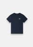 T-shirt marine A.P.C. avec logo blanc Rue Madame Paris sur la poitrine, packshot à plat.