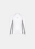 Haut de maillot de corps ou rashguard blanc Oakley Performance à manches longues, coupe ajustée, col montant et coutures contrastées noires, présenté à plat de face.