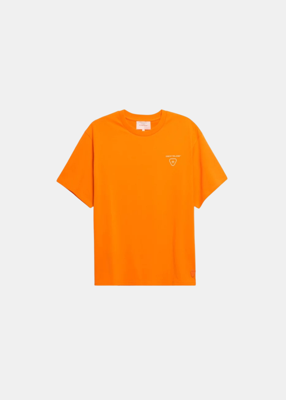 Packshot de face du t-shirt orange Gertrude Leonce Fluidity avec petit logo blanc sur le buste