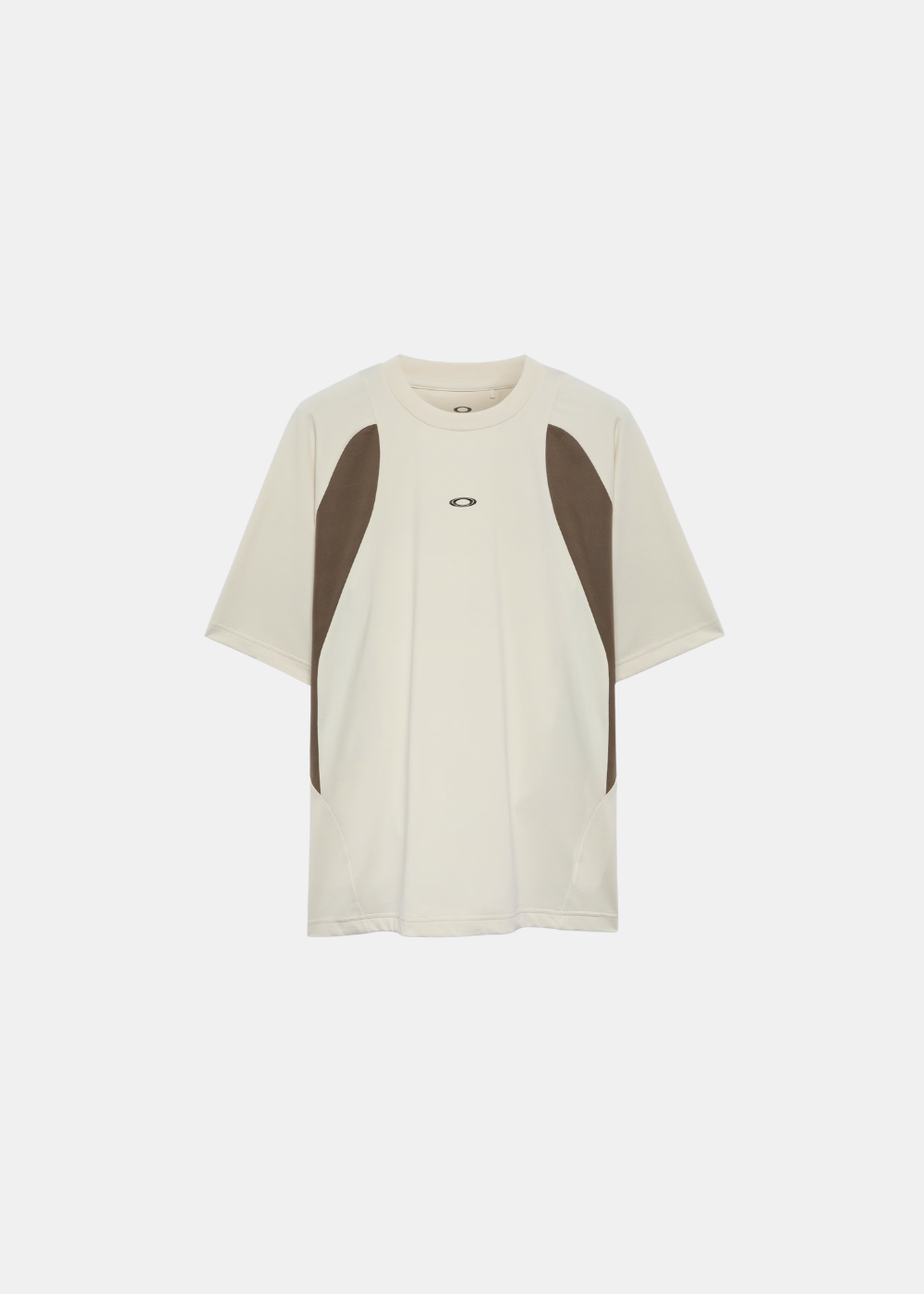 Packshot face du t-shirt de training Oakley Icon S Sync beige avec empiècements marron