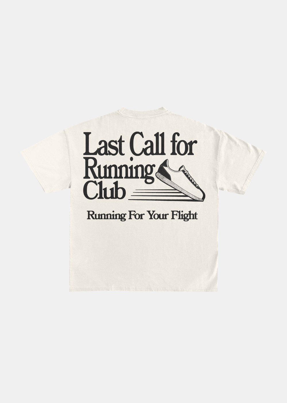 Packshot du dos du t-shirt blanc avec grand imprimé Last Call for Running Club et dessin de basket