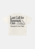 Packshot du dos du t-shirt blanc avec grand imprimé Last Call for Running Club et dessin de basket