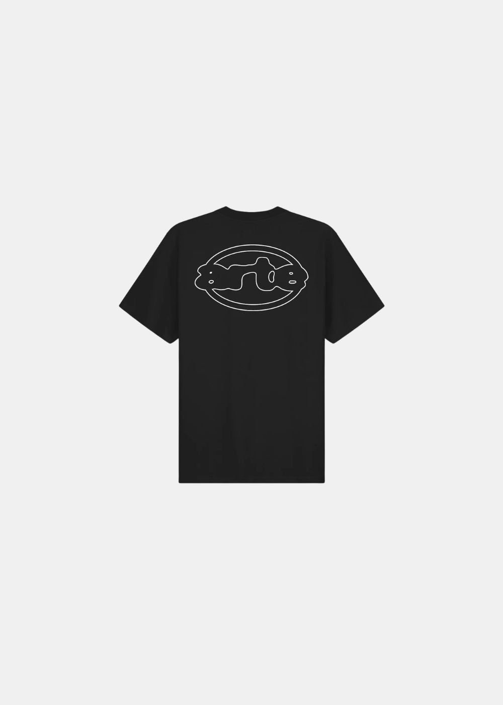 Packshot de dos du t-shirt noir Arte Antwerp avec motif graphique sérigraphié blanc.