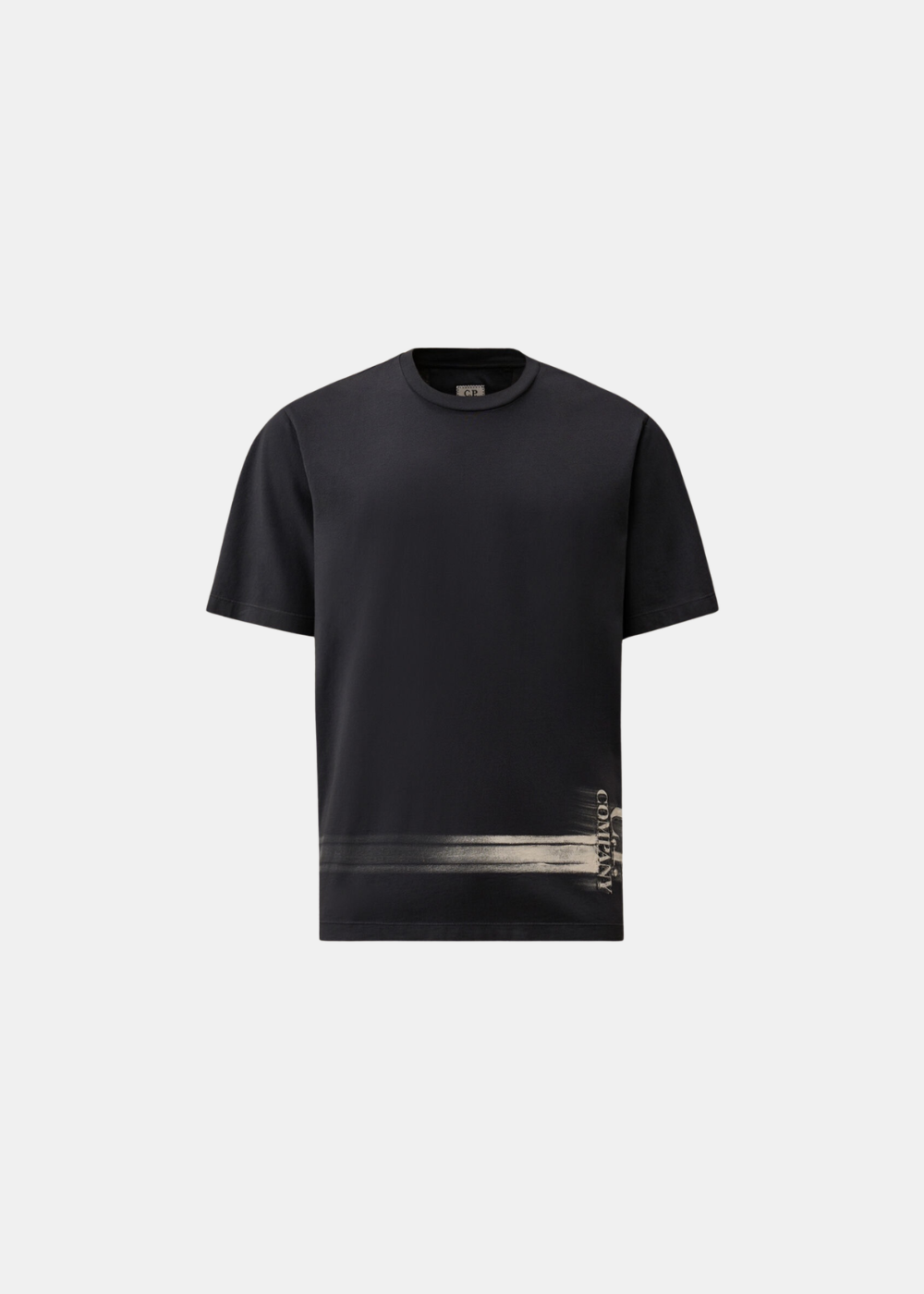 T-shirt homme C.P. Company coloris midnight navy avec logo graphique peint à la main, vue de face.