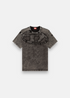 T-shirt Diesel gris charbon délavé, coupe oversize, grand logo D ovale appliqué sur la poitrine.