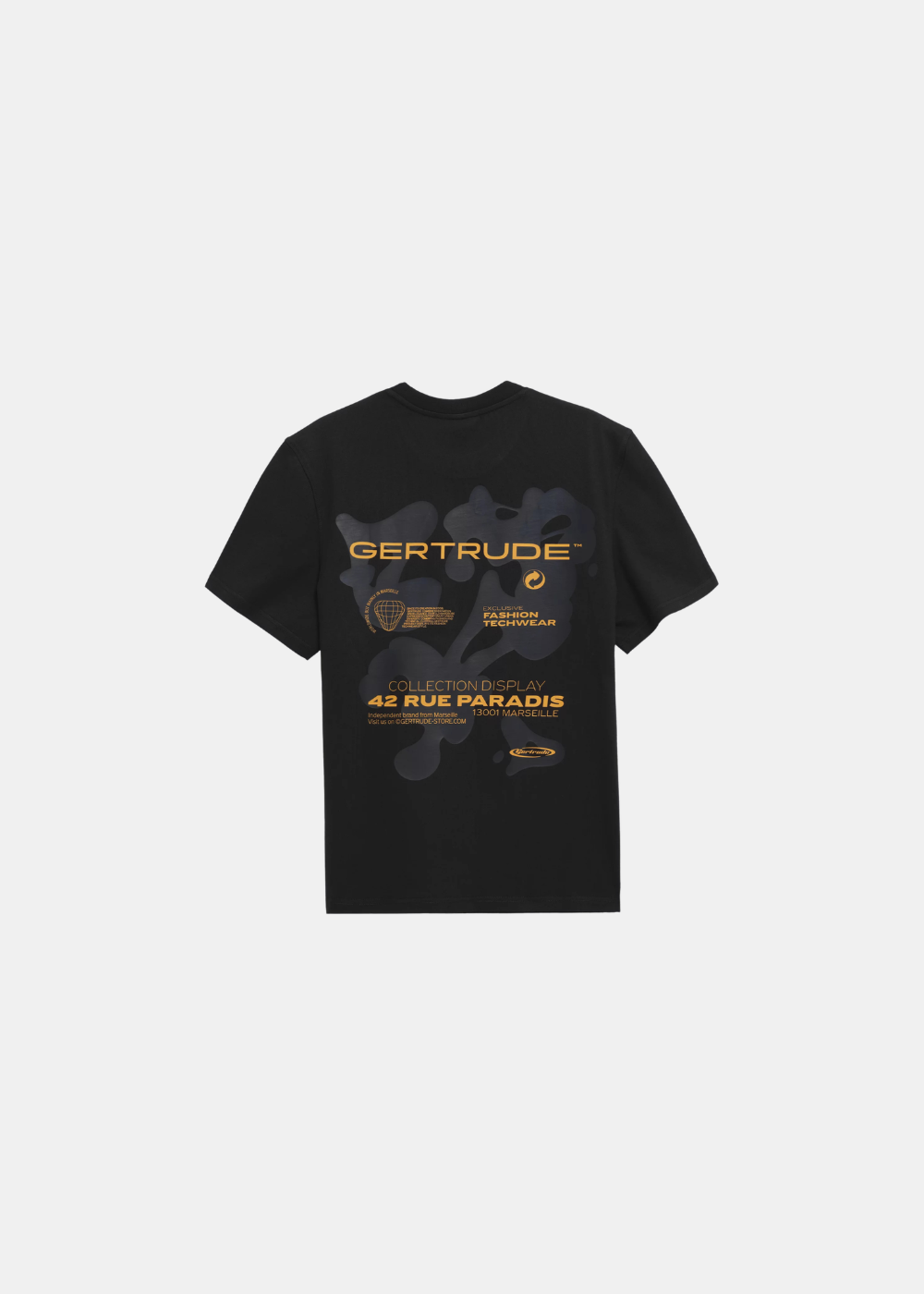 vue de dos sur fond blanc du tshirt gertrude spot noir 