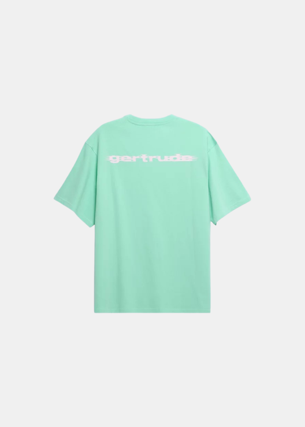 T-shirt Homme Gertrude Leonce Shine menthe avec grand logo imprimé blanc au dos sur fond blanc.