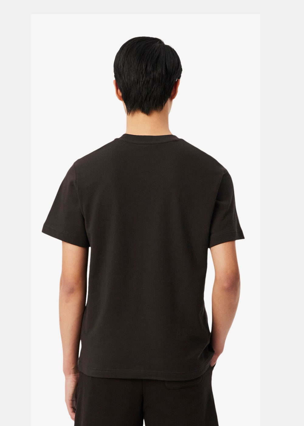 Vue arrière d'un homme portant le t-shirt porto Lacoste en coton texturé, coupe classique.