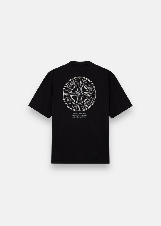 T-shirt Dos du Stone Island noir, grand motif boussole emblématique dans le dos.