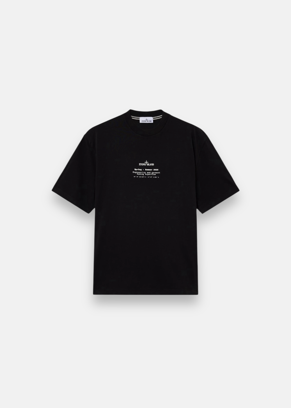 T-shirt noir Stone Island en coton biologique, coupe classique, logo imprimé sur la poitrine.