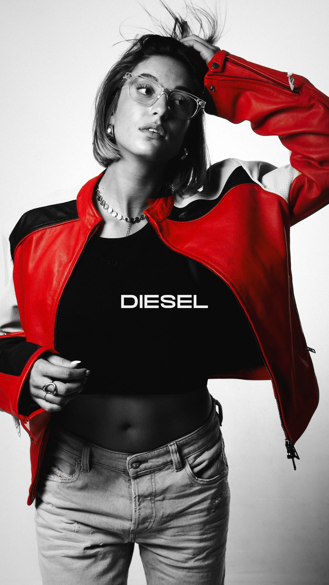 mannequin portant la veste diesel en cuir issue de la nouvelle collection automne/hiver 2026-2027