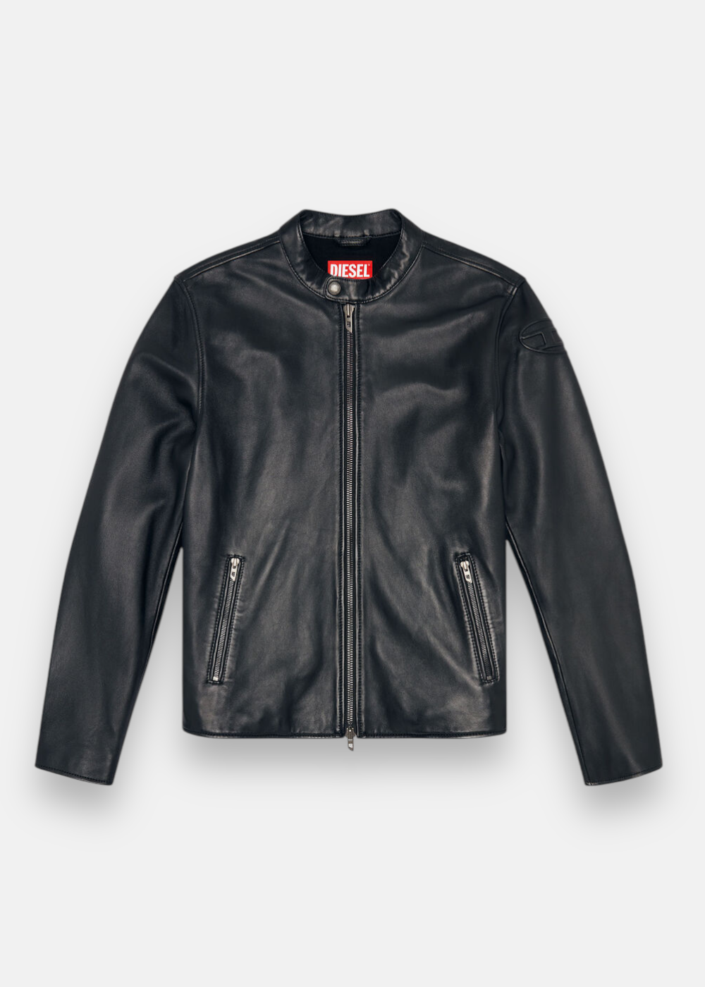 vue de face de la veste en cuir Diesel col biker