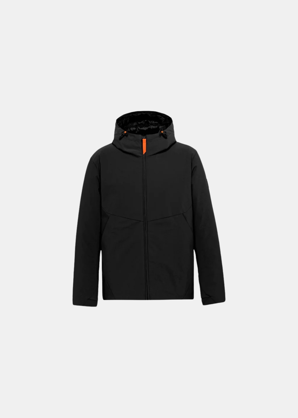 Veste Homme Gertrude Elzearw en néoprène noir ajustée avec capuche à accents orange vue de face
