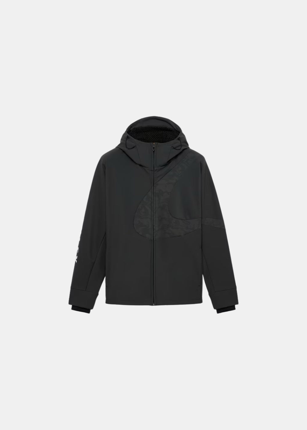 Packshot de face d'une veste technique noire Oakley Enhance zippée à capuche, avec poche poitrine et manches ajustées.