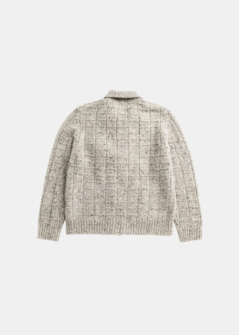 Vue de dos à plat de la veste zippée en laine tricotée gris chiné Norse Projects
