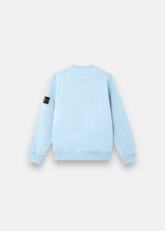 Vue arriere sur fond blanc Sweat Stone island bleu avec patch compass