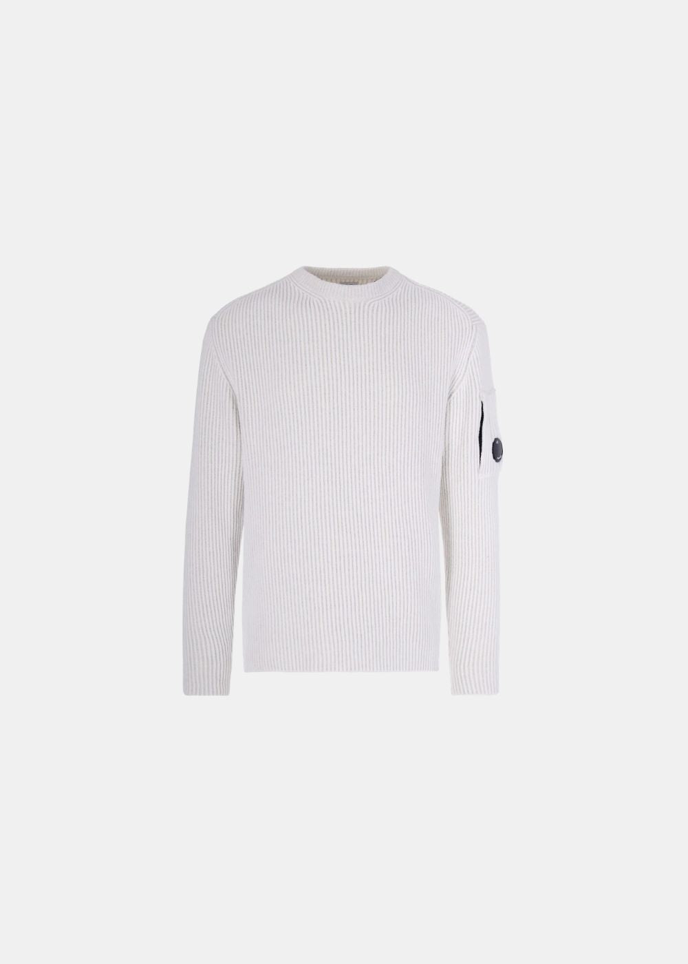 vue de face sur fond blanc du Pull en laine cp company vanisé chenille - Blanc