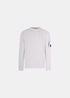 vue de face sur fond blanc du Pull en laine cp company vanisé chenille - Blanc